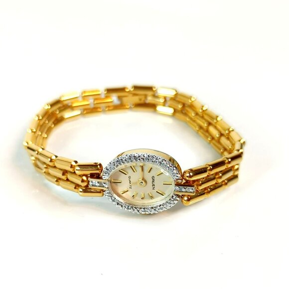 Vintage Gruen Women's Gold-Tone Quartz Watch With Rhinestone Bezel - Picture 2 of 7